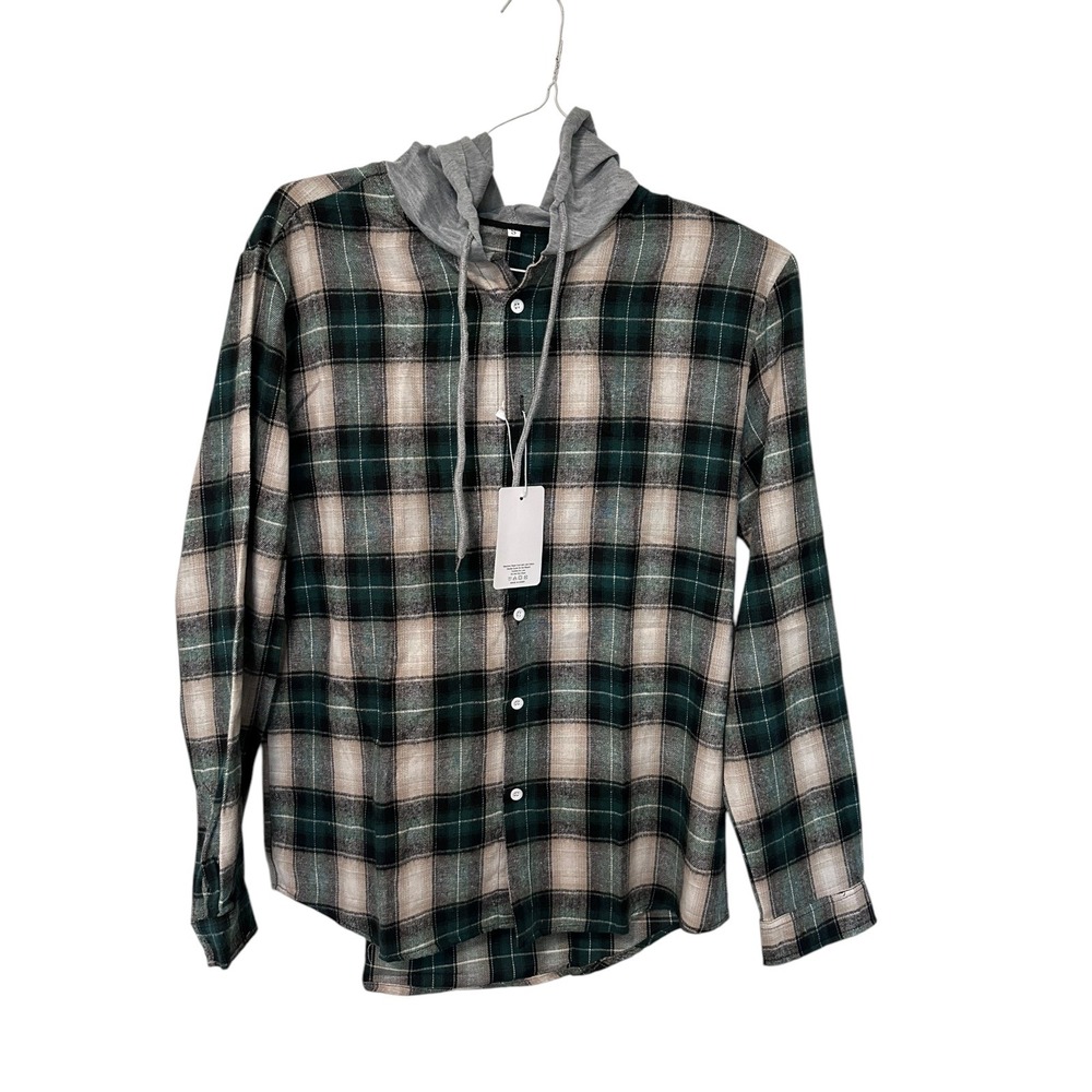 Hooded Flannel‎ Shirt Kids Plaid Long Sleeve Button Down Shirt
